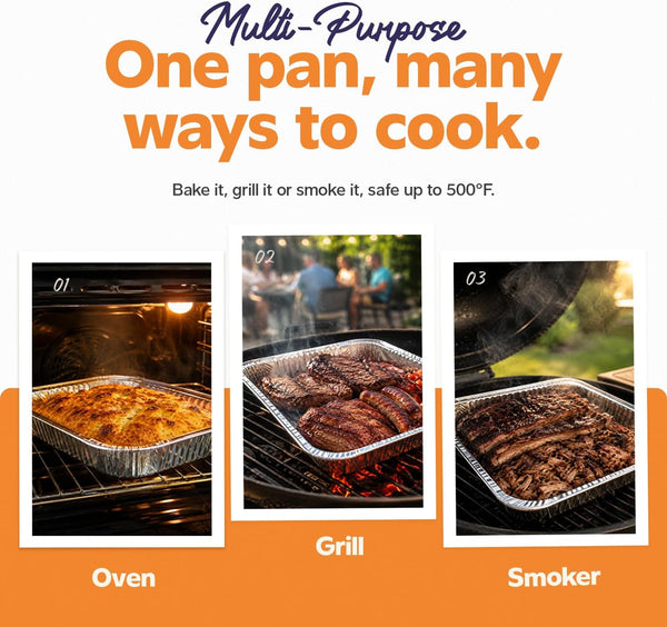 9X13 Inch Aluminum Foil Pans [30 Count] Half Size Deep | Thicker 37.4 Gauge, Food-Safe Tin Disposable Trays, Freezer-Safe, Oven, Grill & Smoker Use, Fully Recyclable4