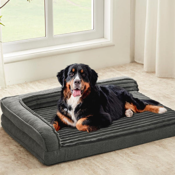 WINDRACING Orthopedic Dog Beds for Medium Dogs, Waterproof Egg Foam Dog Sofa Bed with L Bolster Sides, Washable Medium Pet Bed with Removable Cover & Non-Slip Bottom, 36 X 23 Inch, Gray9