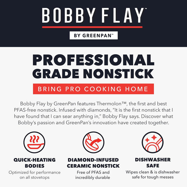 X Bobby Flay 13 Piece Nonstick Cookware Pots and Pans Set, Pfas-Free Diamond Ceramic, Induction Suitable, Easy Clean Dishwasher & Oven Safe, Stay-Cool Silicone Handles, Glass Lids, Navy Blue11