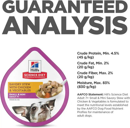 Hill'S Science Diet Adult 7+ Small & Mini Wet Dog Food | #1 Veterinarian Recommended, Chicken & Vegetables, 3.5 Oz. Trays, 12-Pack10