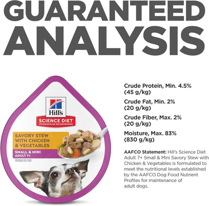 Hill'S Science Diet Adult 7+ Small & Mini Wet Dog Food | #1 Veterinarian Recommended, Chicken & Vegetables, 3.5 Oz. Trays, 12-Pack10