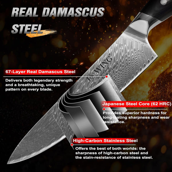 8 Inch Chef Knife, Japanese-Style VG10 Damascus Kitchen Knife, 67-Layer Forged Blade with Black Wood Handle, Razor Sharp Cooking Knife for Meat, Vegetables & Fruit4
