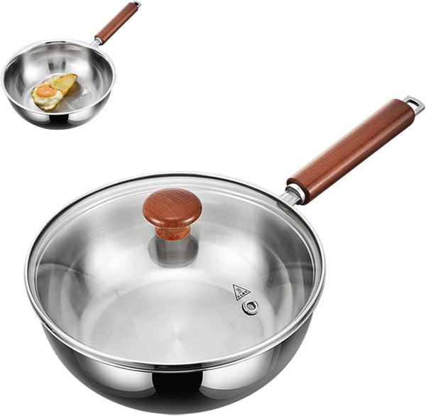 5-Ply Stainless Steel Wok Pan with Lid, Wide & Deep Cookware Stir-Fry Pans, Non-Stick Wok, Scratch-Resistant Pans for Cooking,Compatible with All Cooktops,Wok,8.66In1