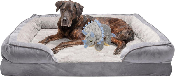 Furhaven Cooling Gel Dog Bed for Large Dogs, Perfect Comfort Sofa Bed with Cool Gel-Top Foam with a Solid Orthopedic Foam Base for Joint Support, Washable Cover, Jumbo XL, Plush & Velvet, Granite Gray18