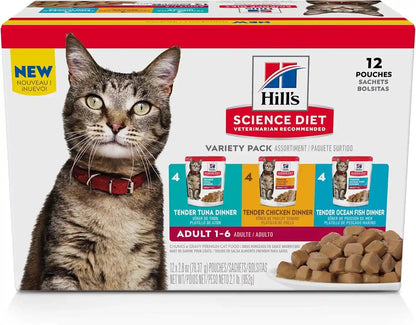 Hill'S Science Diet Adult 1-6 Wet Cat Food Variety Pack | #1 Veterinarian Recommended, Chicken, Tuna, & Ocean Fish, 2.8 Oz. Pouches, 12-Pack1