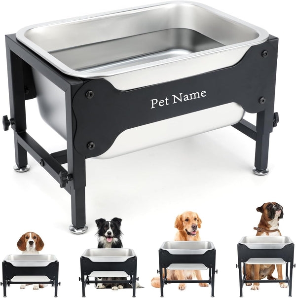 3 Gallon Elevated Dog Water Bowl, Raised Stand for Large Dogs | 4 Adjustable Heights, 9.65-15.16 in Stand, 3 Gallon Bowl, 14 X 10.6 X 5.9 in Size, Indoor Outdoor Use, Easy to Clean1