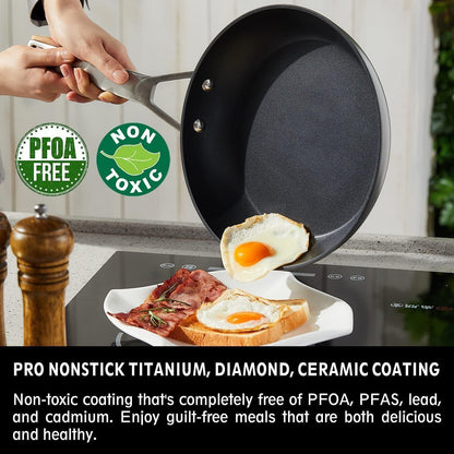 7-Piece Nonstick Frying Pan Set with Lid, Induction Cookware Sets | Non Toxic, Even Heating, Easy Clean, Dishwasher & Oven Safe, Suitable for Gas & Electric & Induction Stoves, Stainless Steel8
