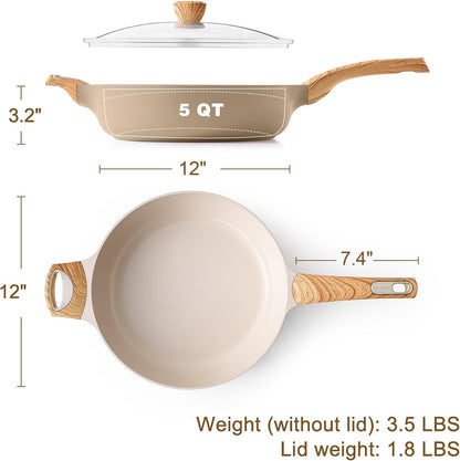 Ceramic Nonstick Frying Pan Skillet with Lid, 12 Inch Large Deep Frying Pan, 5 QT Saute Pan, Induction Pan, Healthy Non Toxic Cooking Pan with Helper Handle, PFOA PFAS PTFE Free6