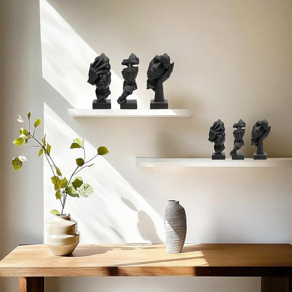3 Pcs Thinker Statue, Silence Is Gold Abstract Resin Art Figurines | See No Evil, Hear No Evil, Speak No Evil Statues,Modern Resin Sculptures for Living Room, Home, Office Study7