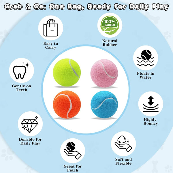 Magicorange Tennis Balls for Dogs,Colorful Easy Catching Dog Balls,4 Pack | Bright Yellow/Pink/Orange/Blue Dog Playing Balls, Easy to Spot and Fetch, with Mesh Bag for Training and Outdoor Fun3