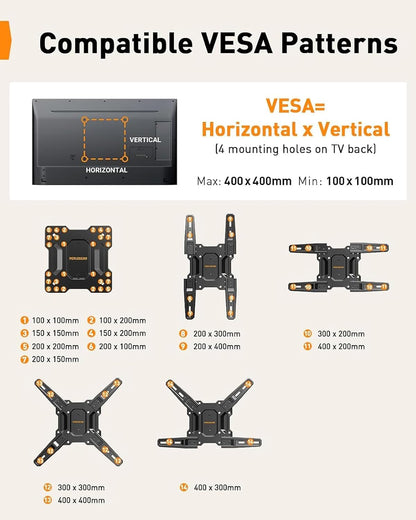 Full Motion TV Mount for 26–65 Inch Tvs up to 82 Lbs | Swivel Articulating Corner TV Wall Mount with Tool-Free, Single Stud Wall Mount TV Bracket, Max VESA 400X400Mm PGMF33
