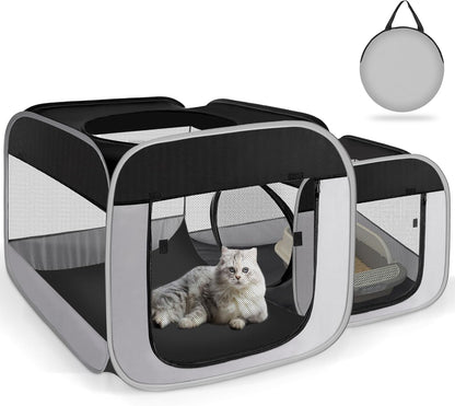 Tailtastic Large Cat Playpen with Separate Areas,Outdoo&Indoor Cat Enclosures,Portable Pet Playpen for Indoor Cats,Puppy and Small Animals, Dog Playpen with Carrybag. | Ideal for Multi-Pet Households, Works as Birthing & Nursing Den, Pet-Safe Soft Material, Prevents Escape & Furniture Damage1