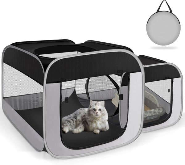 Tailtastic Large Cat Playpen with Separate Areas,Outdoo&Indoor Cat Enclosures,Portable Pet Playpen for Indoor Cats,Puppy and Small Animals, Dog Playpen with Carrybag. | Ideal for Multi-Pet Households, Works as Birthing & Nursing Den, Pet-Safe Soft Material, Prevents Escape & Furniture Damage1
