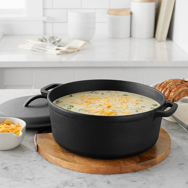Pre-Seasoned Cast Iron Dutch Oven Pot with Lid and Dual Handles, Oven Safe, Heavy-Duty, 7-Quart, Round, Black5