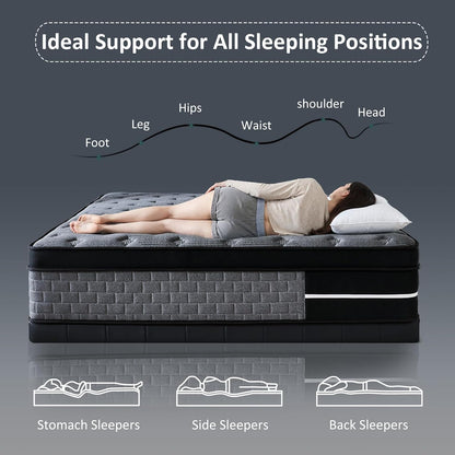 Queen Size Mattress 12 Inch, Hybrid Mattress in a Box, Individually Pocket Springs, Medium Firm Feel for Pressure Relief, Breathable Comfort, Certipur-Us Certified5