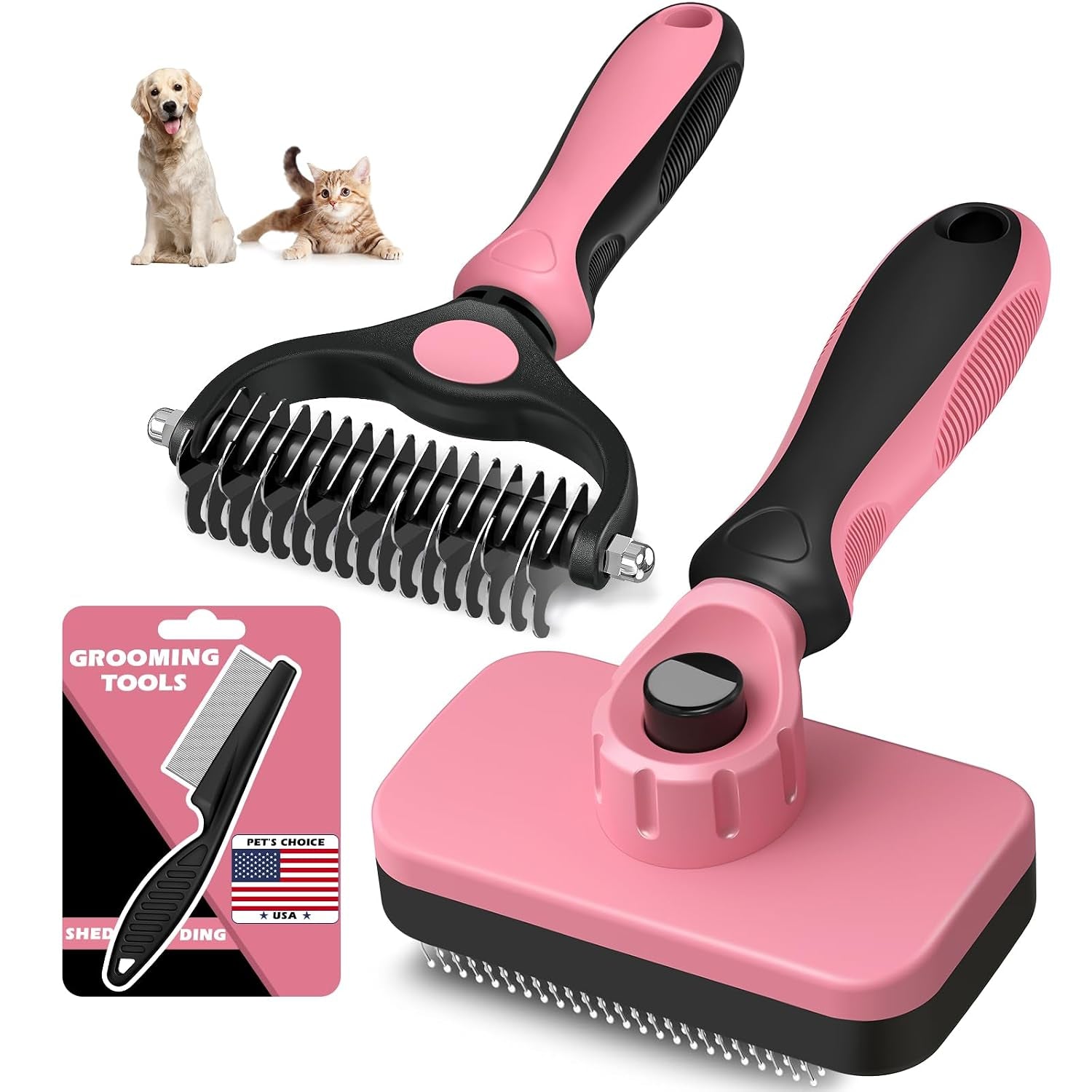 professional-3pcs-self-cleaning-slicker-brush-pet-grooming-rake-flea-comb-for-dogs-cats-and-horses-double-sided-dematting-comb-skin-friendly-deshedding-grooming-tool-pet-supplies-blue