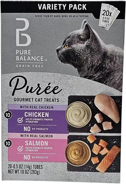 Pure Balance Chicken and Salmon Puree Cat Treats, 20 Tube Variety Pack, 10 Ounces2