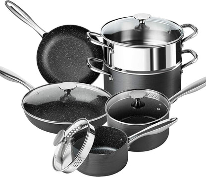 Hard Anodized Cookware Set - 10 Pcs Non Stick Pots and Pans Set with Granite Interior, Induction Cookware Set with Steamer Insert1