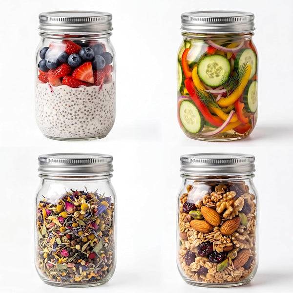 Glass Regular Mouth Mason Jars, 16 Oz Clear Glass Jars with Silver Metal Lids for Sealing, Canning Jars for Food Storage, Overnight Oats, Dry Food, Snacks, Candies, DIY Projects (4PACK)1