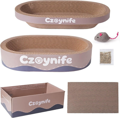 3PCS Cat Scratcher Cardboard, Oval Cat Scratch Pad Bowl Nest for Indoor Cats, round Cat Scratching Board Corrugated Lounge Cat Bed, Furniture Protector for Couch (Coffee, 15.7 * 10 In)1