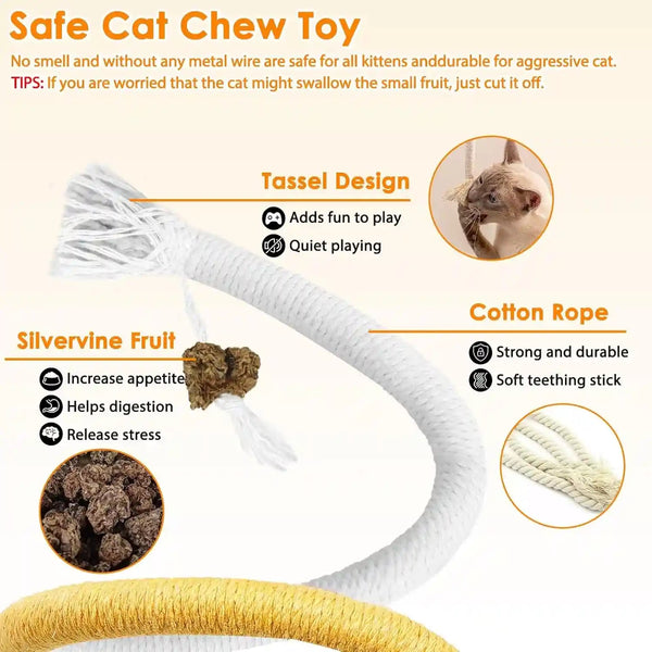 Tocirelo Cat Chew Rope Toy - 6Pack Cotton Cat Chew Toy for Teeth Cleaning, Interactive Kitten Teething Toys to Redirect Chewing from Cord, Cat Nip String Dental Toys for Bored Indoor Cats, 19.7Inch4