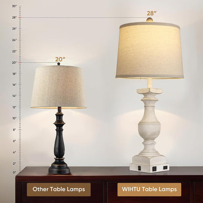 28'' Washed White Resin Table Lamp Set of 2,Beside Lamp with USB Port | Rocker Switch, 2 Bulbs Included, 6W, 2700K Warm Light, Farmhouse Bedside Lamp for Nightstand, Desk, Livingroom, Bedroom Decor5