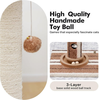 Woochpet Cat Scratching Post,Heavy Duty Green Sisal Scratcher with Cat Toys | Protect Furniture,Modern Boho Cat Post,For Indoor Large Cats,Cat Ball Track6