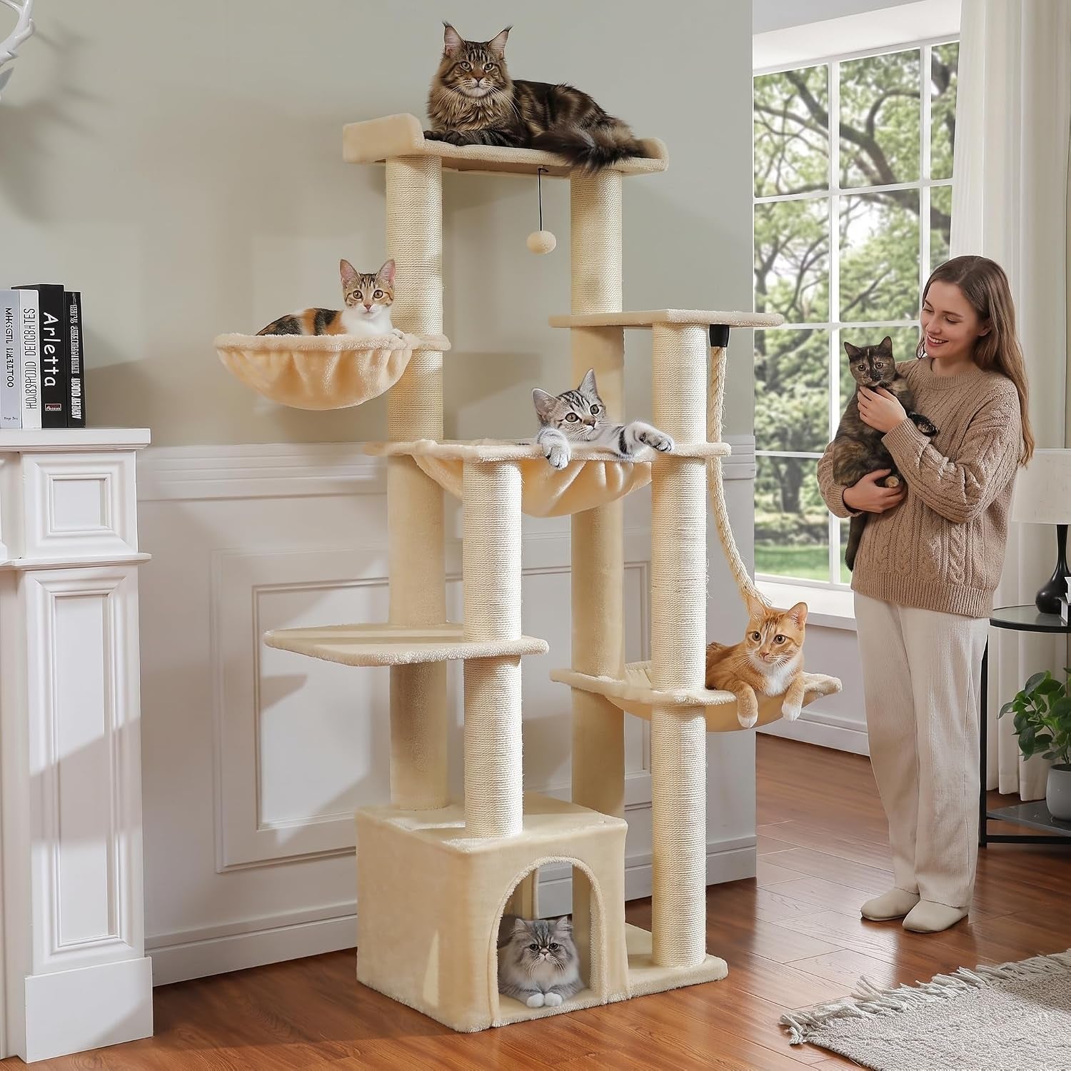 muttros-mushroom-cat-tree-tower-with-removable-scratcher-large-hammock-condo-perch-3-sisal-posts-multi-level-cat-tree-for-indoor-cats-cute-cat-tower-for-small-space-homes