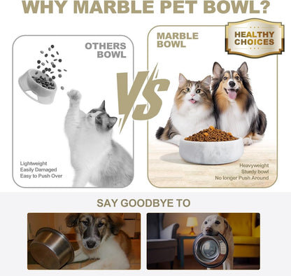 White Marble Dog Bowls, Non-Slip Dog Food Water Bowl Small, Heavy Duty Pet Bowl for Cats and Medium Dogs, Weighted African Natural Marble, Holds 4 Cups(5Lbs)3