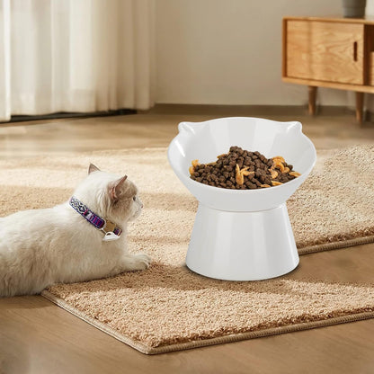 Detachable Elevated Cat Bowls, 15° Tilted Raised Cat Food Bowl Anti-Vomiting, Whisker Friendly, Adjustable Pet Cat Dishes for Protecting Spine, Adult Kitten (White)9