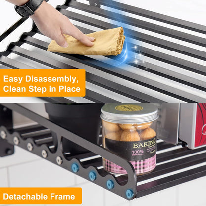 Microwave Oven Rack, 23.58"X15.52" Wall Shelf, Mounted Oven Bracket Holder, 80Ib Load Bearing, Household Commercial Microwave Rack for Dorm, Apartment, Kitchen, Bedroom, Black4