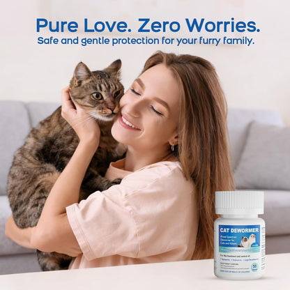 Dewormer for Cats and Kittens - Cat Dewormer All Worms Broad Spectrum | for Tapeworms, Roundworms & Hookworms - 50 Tablets5
