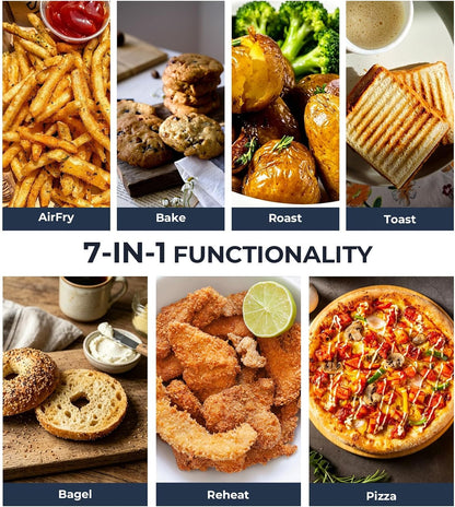 23 QT Air Fryer Toaster Oven, 7-In-1 Convection Oven Countertop | Airfry, Toast, Pizza, Bagel, Bake, Roast, Fits 12" Pizza, Stainless Steel, Easy to Clean2