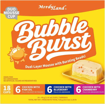 Cat Treat Cups,Dual-Layer Chicken Mousse Lickable Cat Treats & Wet Cat Food | Real Bursting Beads, , Dessert-Inspired Cat Treat Cups,Bubbleburst Grain-Free Variety Pack,(40G × 18 Cups)1