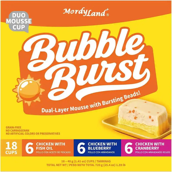 Cat Treat Cups,Dual-Layer Chicken Mousse Lickable Cat Treats & Wet Cat Food | Real Bursting Beads, , Dessert-Inspired Cat Treat Cups,Bubbleburst Grain-Free Variety Pack,(40G × 18 Cups)1