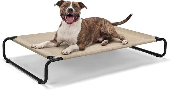 Veehoo Cooling Elevated Dog Bed, Outdoor Dog Bed for Large Dogs, Raised Dog Cot with Thickened Frame, Durable Teslin Mesh & Anti-Slip Rubber Feet, Pet Hammock for Indoor or Camping, 41" X 26", Black12