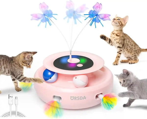 ORSDA Cat Toy, 3-In-1 Automatic Interactive Electronic Moving Ambush Feather, Fluttering Butterfly, Track Balls, USB Rechargeable Powered Smart Indoor Exercise Kicker9