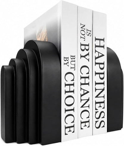Book Ends for Heavy Books, Resin Decorative Bookends, Heavy Duty Bookend for Shelves, Book Stopper for Shelves, Modern Home Decor Aesthetic Book Ends, Layered Arch Design Set of 2(Matte Black)1
