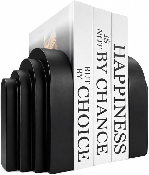 Book Ends for Heavy Books, Resin Decorative Bookends, Heavy Duty Bookend for Shelves, Book Stopper for Shelves, Modern Home Decor Aesthetic Book Ends, Layered Arch Design Set of 2(Matte Black)1