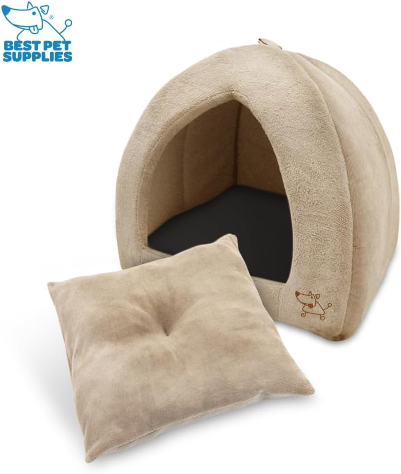 best-pet-supplies-cat-bed-for-indoor-cat-domed-tent-house-with-removable-pillow-covered-cat-cave-for-small-dog-puppies-and-all-breeds-of-cats-tan-19-x-19-x-h-19
