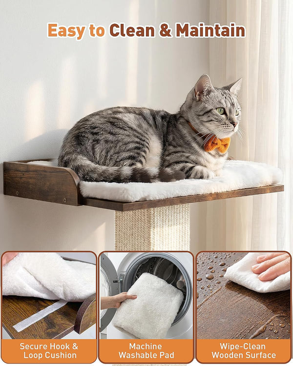 Retro Cat Scratching Post with Top Perch Bed for Indoor Cats | Removable & Washable Cushion, Small Morden Cat Tree, Cat Tower with Scratch Post, Natural Sisal, Retro-Style3