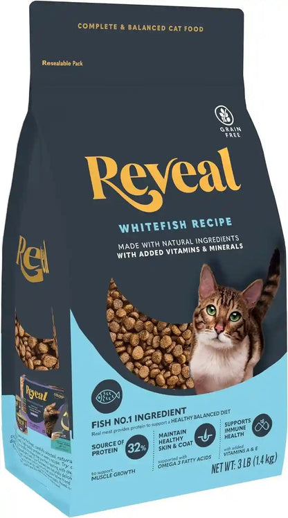Reveal Whitefish Grain Free Complete Dry Cat Food 3 Lb Bag | High Quality Protein, Grain Free, Omega-3 Fatty Acids for Healthy Skin & Coat, Added Vitamins & Minerals, Complete & Balanced2