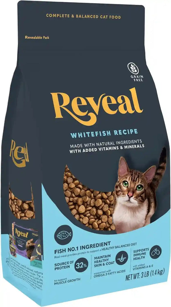 Reveal Whitefish Grain Free Complete Dry Cat Food 3 Lb Bag | High Quality Protein, Grain Free, Omega-3 Fatty Acids for Healthy Skin & Coat, Added Vitamins & Minerals, Complete & Balanced2