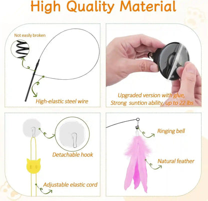 Cat Wand Toy, Interactive Kitten Feather Toys Self Play, Cat Teaser for Indoor Cats Reusable Suction Cup Toys for Indoor Cats Kittens Play Exercise6