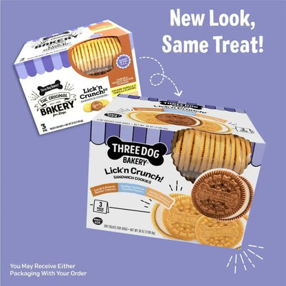 Three Dog Bakery Lick'N Crunch! Dog Treats Variety Pack - 13 Oz - 3 Pack | Carob & Peanut Butter, Golden Vanilla & Vanilla, and Golden Vanilla & Peanut Butter3