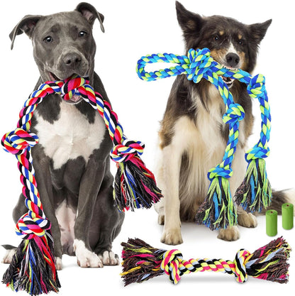 Forfon Tough & Strong Dog Toy for Aggressive Chewers – Tough Chew Toys for Large Dogs, Ideal for Tug-Of-War & Teeth Cleaning, with 3 Rope Toys & 2 Dog Bags1