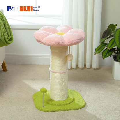 PEQULTI Flower Cat Scratching Post, Super Thick 5.5In Sisal Post, Pink | Small Cat & Kitten Scratcher: Removable Flower Bed, Sisal + Spring Ball, Enlarged Double Base; Cute Pink Flower Cat Tree8