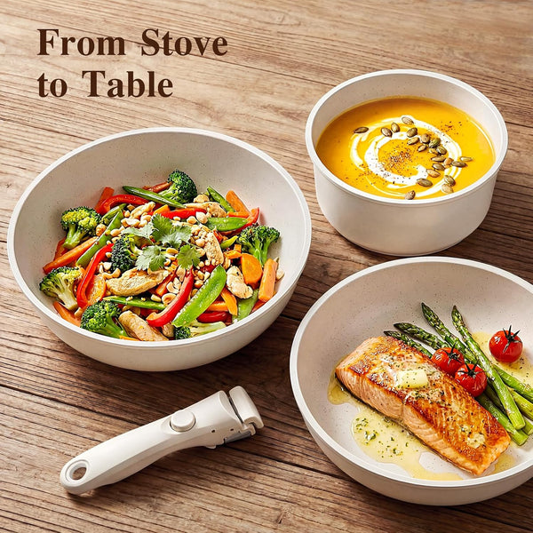 18PCS Pots and Pans Set Cookware Set with Detachable Handle | Non Stick,Non Toxic, PFOA Free, Dishwasher ＆Oven Safe, All Stoves Are Compatible, White8
