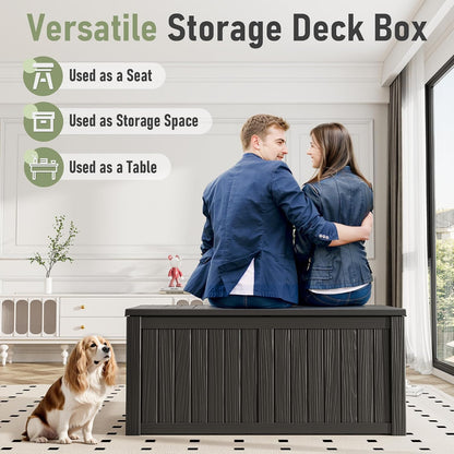 Outdoor Storage Box, 150 Gallon Large Outdoor Resin Deck Box, Storage Waterproof Boxes Lockable Lid for Garden Tools, Pool Supplies, Patio Furniture and Cushions, Black7