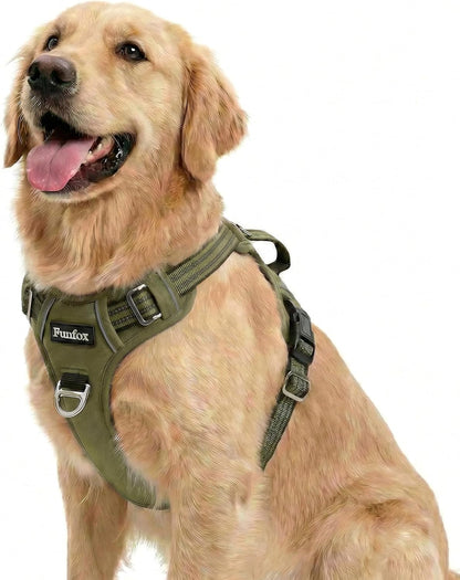 Funfox Dog Harness Medium Sized Dog, Vertical Handle Easy Control, No Pull Pet Vest Adjustable with 2 Leash Clips, Soft Material, Reflective Safe Night Walking for Small Medium Large Breed, Black, M34